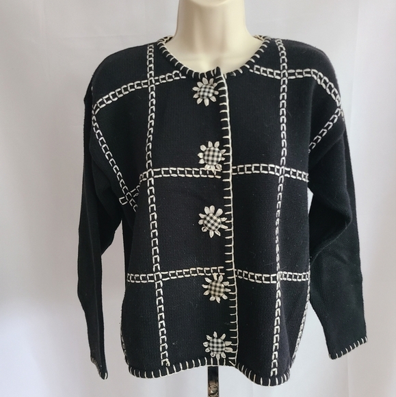 Talbots Womens small Black/White Flower Cardigan - Picture 1 of 7